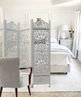 COTTON CRAFT Room Divider Wood Floor Screen - Kamal Antique White 4 Folding Panel 72x80 - Portable Reversible Functional Decorative Partition - Reversible Boho Freestanding Small Spaces Privacy COTTON CRAFT