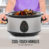 OVENTE Electric Slow Cooker with 3 Cooking Settings, Dishwasher-Safe Stoneware, Tempered Glass Lid and 3.7 Quart Oval Ceramic Pot Perfect for Entrees, Soups, Sauces, Stews and Dips, Silver SLO35ABR OVENTE