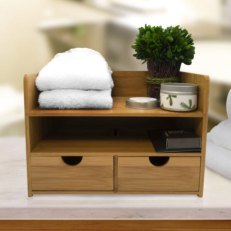 Sorbus 3-Tier Bamboo Desk Organizer with Drawers and Shelf for Stylish Workspace Storage Sorbus
