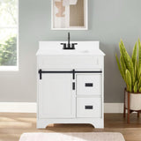 AOPNOMU 24’’ Inch White Bathroom Vanity Set - MDF+Metal Construction, with Sink,with Sliding Barn Doors and 2 Drawers, Freestanding Bathroom Vanities,White AOPNOMU