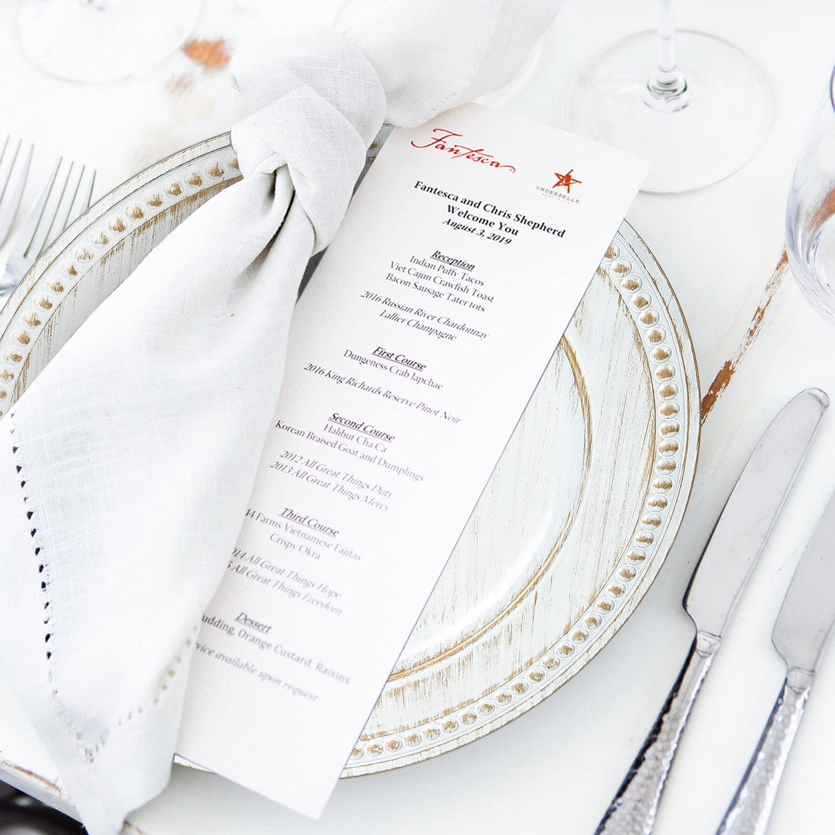 Kazozobi 13" Vintage Charger Plates, Beaded Chargers for Dinner Plates Set of 6, Charger Plates Bulk Wedding, White Kazozobi