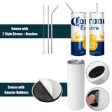 ROTERSTEIN 8 Pack 20 oz Sublimation Tumbler Set Double Walled Stainless Steel Skinny Straight Blank Tumbler Bulk with Lid, Straw, DIY Stickers Shrink Wrap, Rubber Base for Heat Transfer Heat Press ROTERSTEIN
