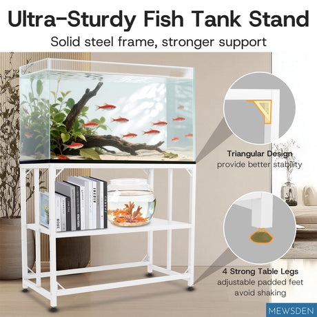 MEWSDEN Fish Tank Stand - 40 Gallon Heavy Duty Metal Aquarium Stand, Reptile & Turtle Breeder Tank Combo (White, 36.5"x18.5"x29.5") MEWSDEN
