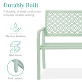 Best Choice Products Outdoor Bench 2-Person Metal Steel Benches Furniture for Garden, Patio, Porch, Entryway w/Geometric Backrest, 790lb Capacity - Mint Green Best Choice Products