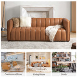 HULALA HOME 83" Genuine Leather Sofa, Sofa Leather for Living Room, 3 Seater Sofa Couch Top Layer Leather Large Sofa Furniture with Channel Tufted Seat Back & Square Arms (Camel) HULALA HOME