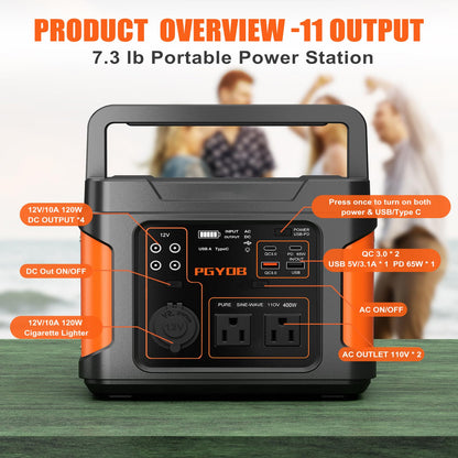 PGYOB 400W Portable Power Station, 296Wh Outdoor Solar Generator Backup Ternary Battery Pure Sine Wave Power Pack with AC/DC Outlet, PD 65W USB-C Outlet for Home, Camping, RV, Blackout, CPAP - WoodArtSupply