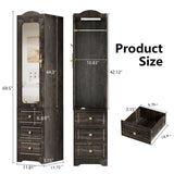 JanfltHome Armoire Wardrobe Closet, 69.5" H Wood Bedroom Armoires Cabinet with Mirror Door and 3 Drawers, Rustic Brown Clothing Storage Cabinet with Hanging Rod & Sensor Light for Bedroom-Right JanflyHome