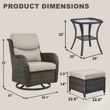 Rilyson Wicker Patio Furniture Set - 5 Piece Rattan Outdoor Sectional Conversation Sets with 2 Swivel Rocking Chairs,2 Ottomans and 1 Side Table for Porch Deck Garden(Brown/Beige/Smile) Rilyson