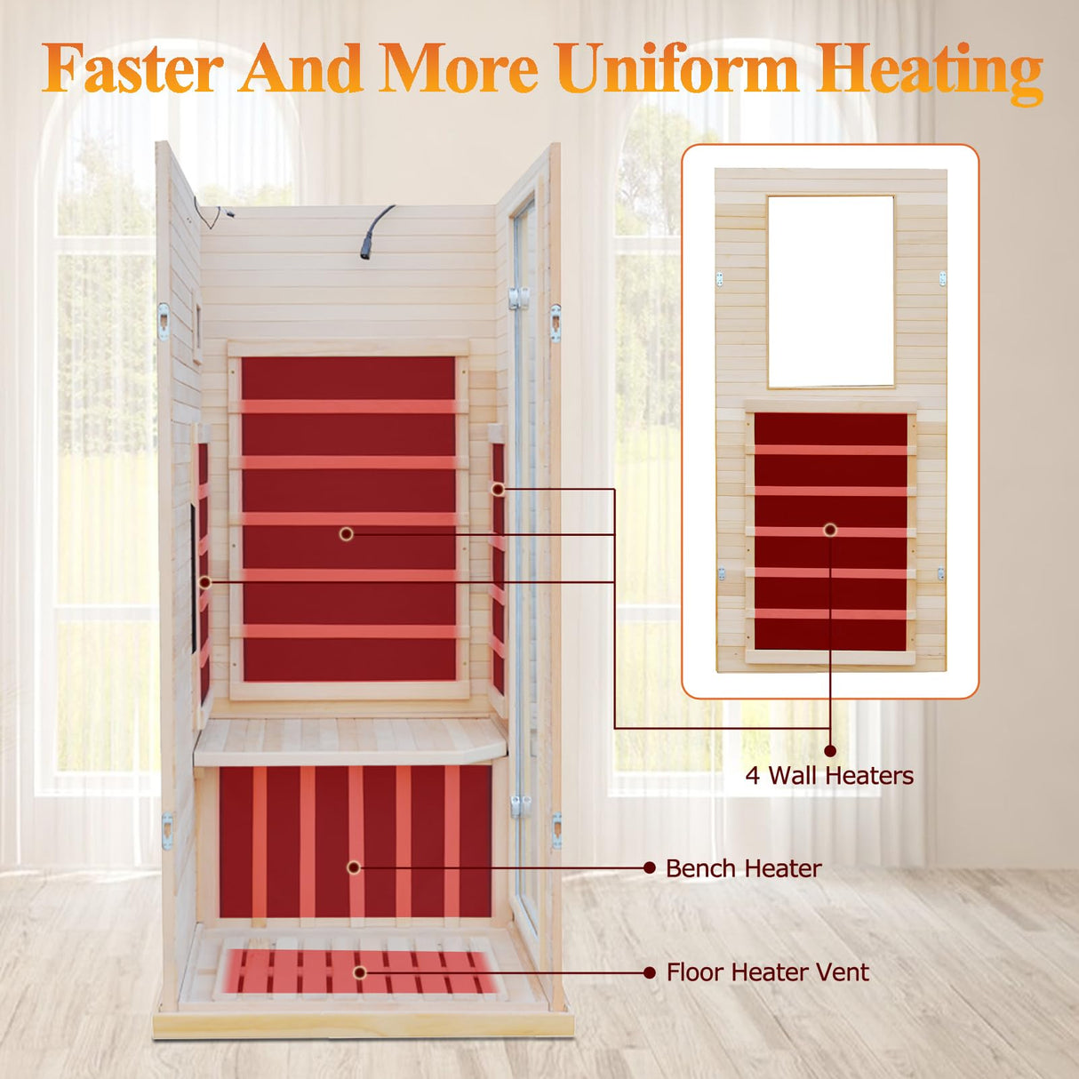 DWKWE Far Infrared Sauna Room for Home Use - 1350W Natural Hemlock Indoor Personal Wooden Personal Dry Sauna with Rapid Heating, Perfect for Athletes, Busy Professionals & Arthritis Sufferers DWKWE