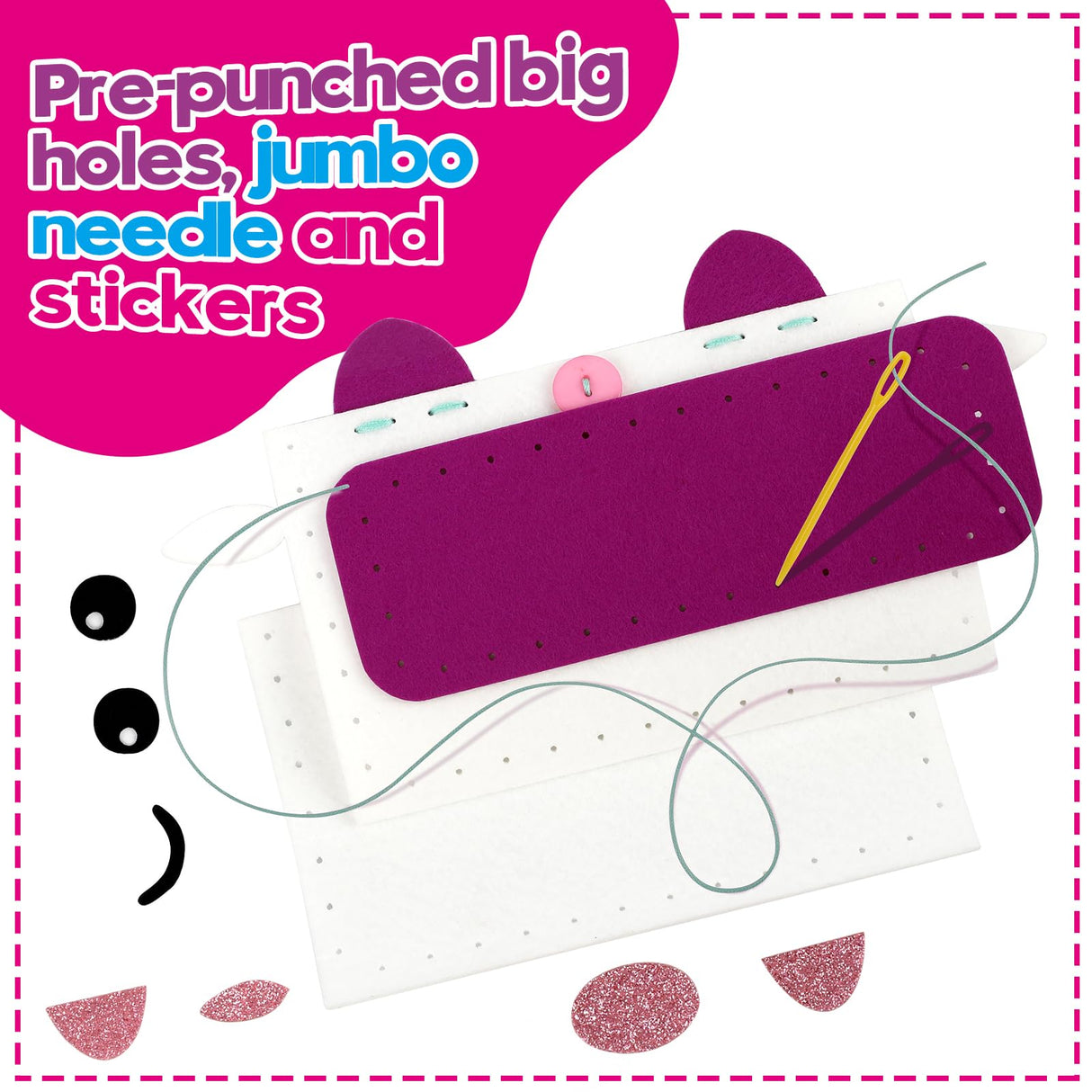 Sewing Craft Kit for Girls: DIY Felt Sewing Kit for Kids Ages 5-10, 7 Fun Projects with Stuffed Animals & Pillows, Learn to Sew Kit for Beginners, Ideal for Christmas & Birthday, Arts & Crafts Ideas SparkleMe