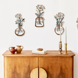 ARTINME 3 Pieces Metal Flowers Wall Arts - Rustic Farmhouse Decor Minimalist Flower Wall Decors for Living room Bathroom Kitchen Bedroom Dining Room - Housewarming Gifts (Brown) ARTINME