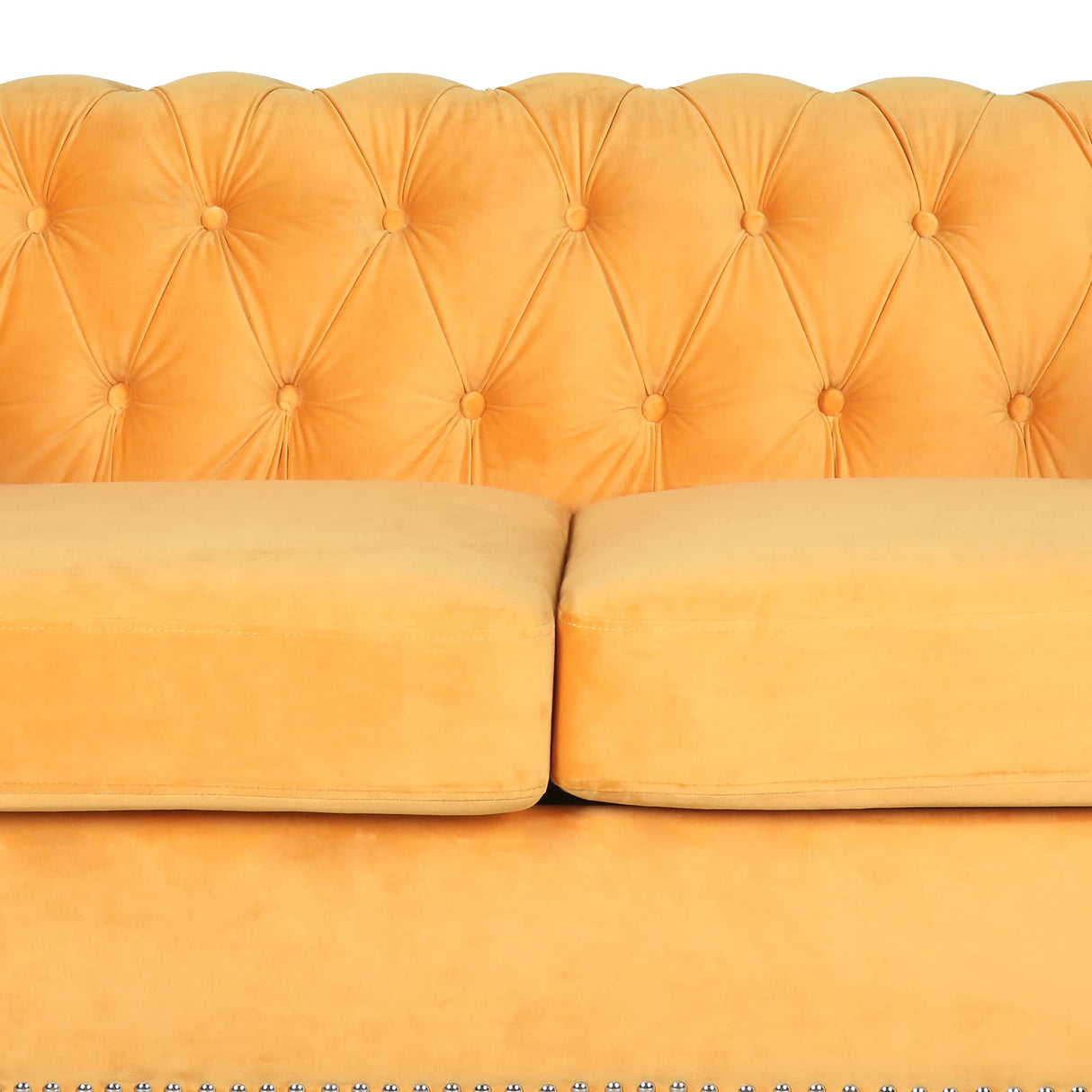 PHOYAL Modern 3 Seater Couch, Large Sofa Furniture, Roll Arm Classic Tufted Chesterfield Settee Velvet Sofa with Channel Tufted Seat Back for Living Room, Yellow PHOYAL
