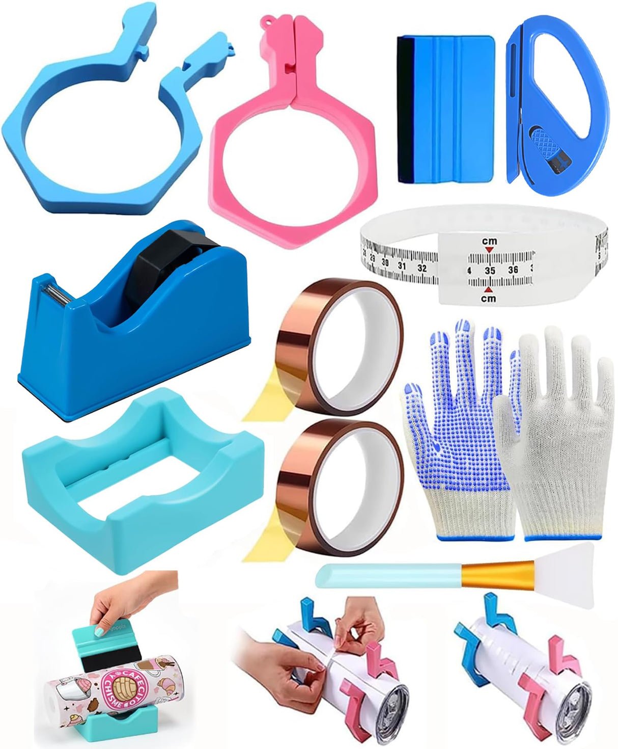 XEUZK Sublimation Blanks Tumbler Clamp Tool Blue Kits for 20 Oz Sublimation Blanks, Heat Resistant Gloves, Heat Tape Sublimation, Heat Tape Dispenser Sublimation Kit, Tumbler Clamp Clamp Blue&Pink. XEUZK