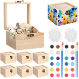 Chunful 6 Set Unfinished Wooden Boxes for Crafts 4.72 x 4.72 x 3.15 Inch Small Wood Jewelry Treasure Chest Box with Hinged Glass Lid for DIY Project Craft Painting Gifts Chunful