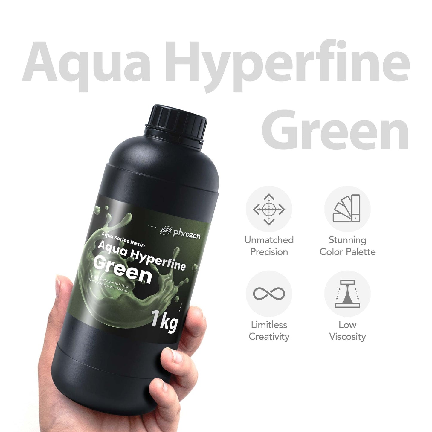 phrozen Aqua Hyperfine Photopolymer Resin for 9K, 12K or Higher Resolution 3D Printers, 405nm LCD UV-Curing 3D Printing with Low Shrinkage & Superior Precision, Smooth Surface Finish (Green, 1KG)