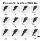 TWOHANDS Art Pens,Fineliner Ink Pens,Set of 12 Technical Drawing pen,Pigment Pen,Fine Point,Black,Waterproof,for Art Watercolor,Sketching,Anime,Manga, 902188 TWOHANDS
