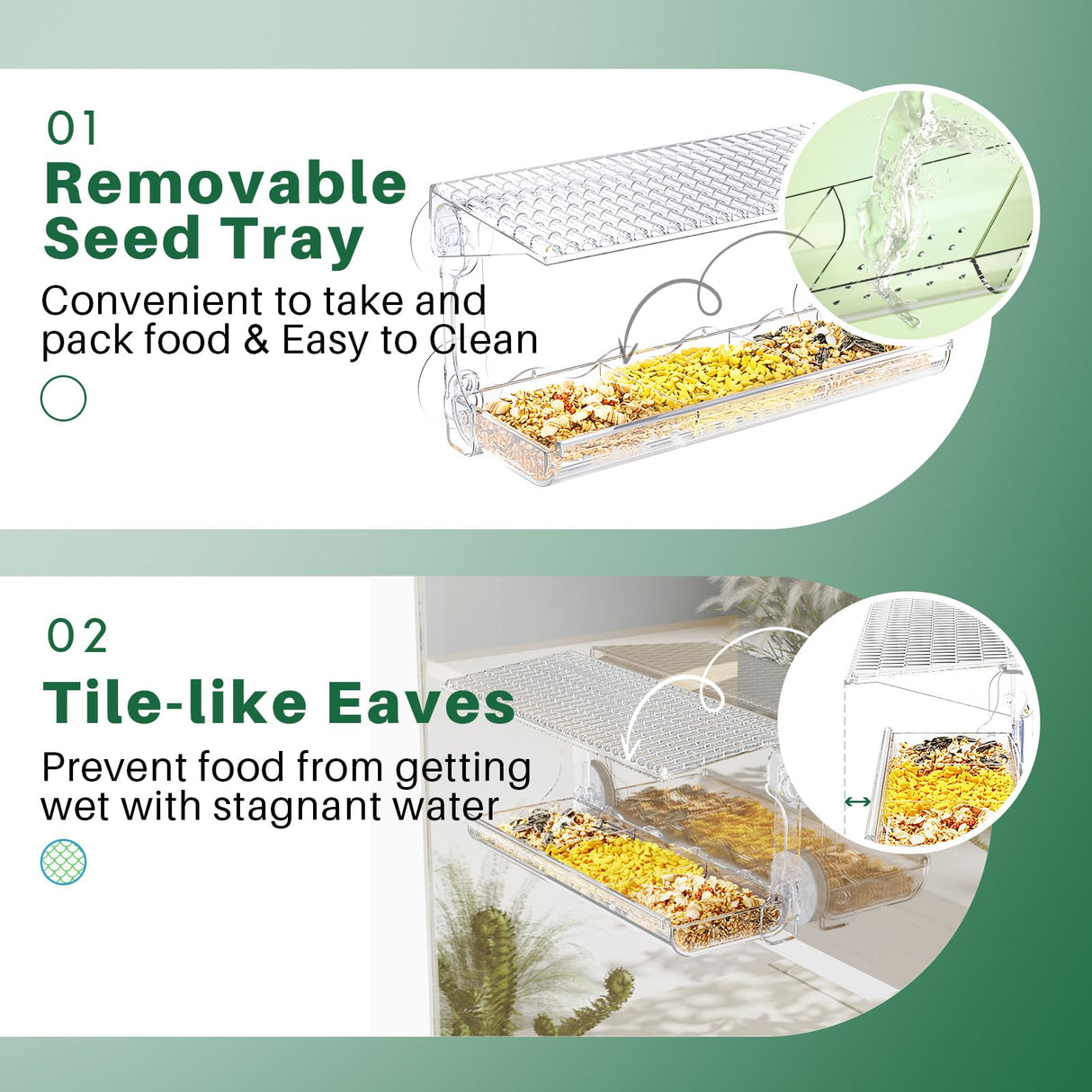 SUNALLY Window Bird Feeder for Outdoors, Clear Bird Feeders Window Mounted with Strong Suction Cups, Transparent Bird House Outside Wild Bird Watching for Garden, Yard, Elderly Kids Viewing SUNALLY