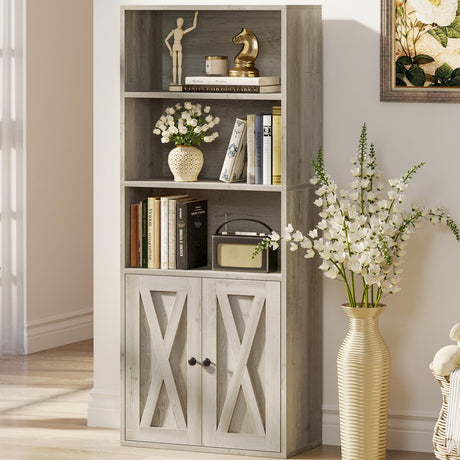 Industrial Chic 5-Shelf Bookcase with Doors – Durable Storage Solutions for Home and Office IRONCK