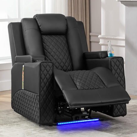 COMHOMA Power Recliner Chair PU Leather Electric Massage Recliner Sofa for Living Room Home Theater Seating with Cup Holders and LED Lighting(Black) COMHOMA