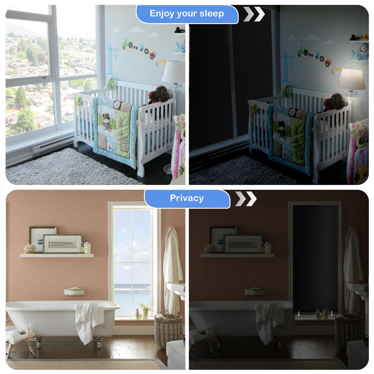 Blackout Roller Window Shades, Cordless Roller Shades, No Tools No Drill Pull Down Room Darkening Window Shades, Blackout Blinds for Bedroom Windows Home and Office(36''W x 72''H, Black) SAUIRS