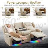 SAMERY Power Loveseat Recliner Sofa with Adjustable Split Back, Multi-Port Charger, Flip-Up Backrest & LED Lighting - Home Theater Seating with Storage, Cup Holders, Beige Fabric Loveseat Recliner SAMERY