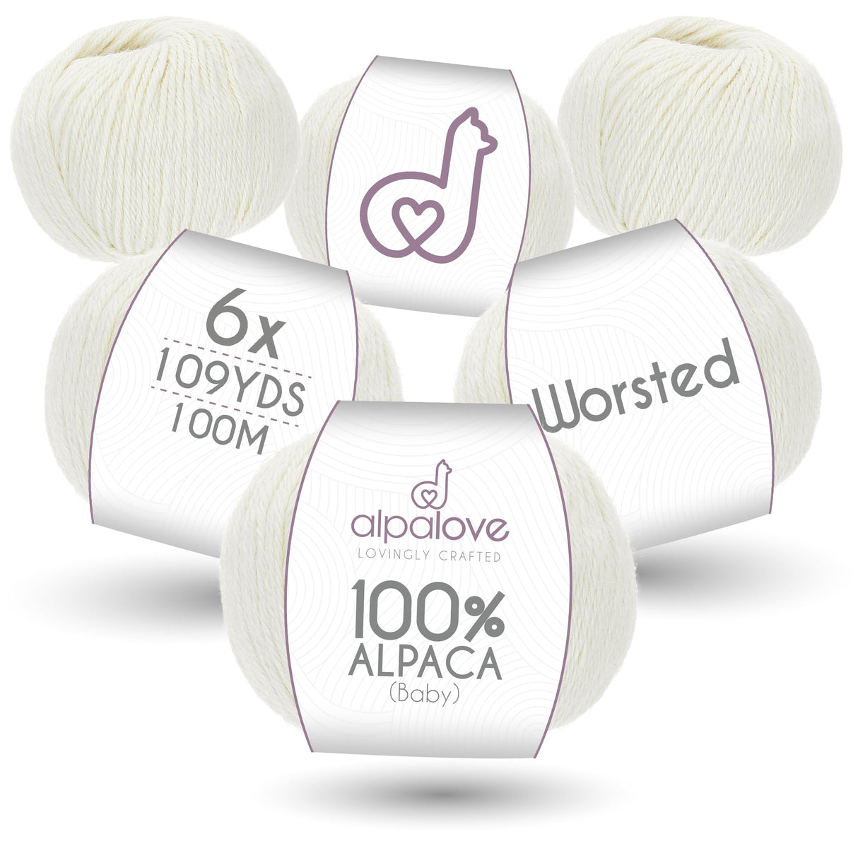 ALPALOVE Worsted Set (6 x 1.75 oz) Super Soft Baby Alpaca Knitting Yarn Ecru 656 Yards ALPALOVE