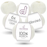 ALPALOVE Worsted Set (6 x 1.75 oz) Super Soft Baby Alpaca Knitting Yarn Ecru 656 Yards ALPALOVE