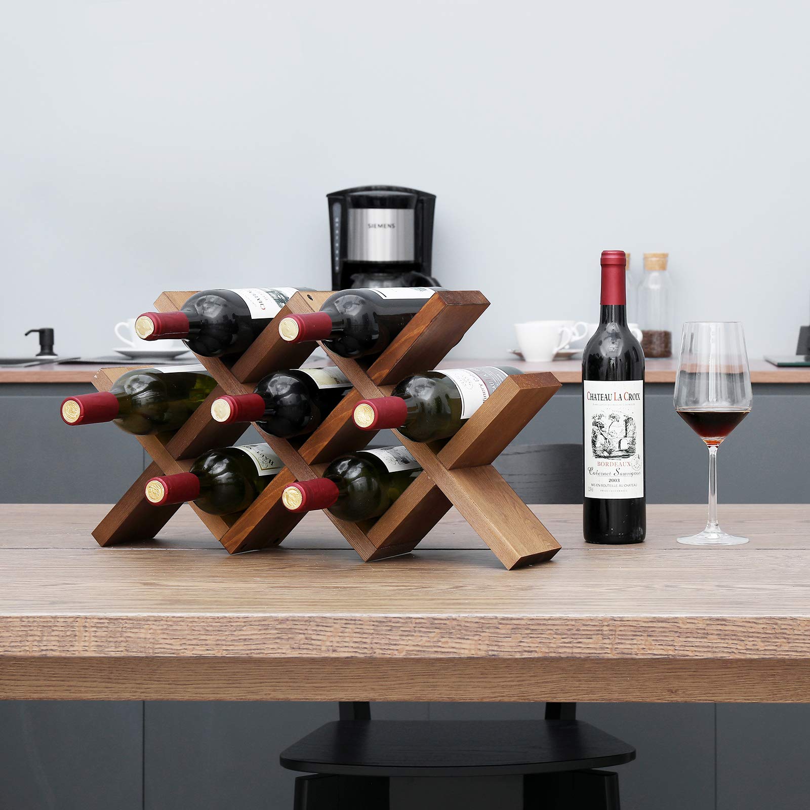 WELLAND Wood Countertop Wine Rack, Rustic Tabletop Wine Holder, 7 Bottle Wine Holder, Minimal Assembly Required | 21.25" W x 4" D x 11.5" H - WoodArtSupply