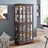 Lighted Glass Curio Cabinet with Lights & Adjustable Shelves,Curio Display Cabinet with Wood Frame & Glass Door,Corner Antique Display Case for Kitchen,Living Room,Office YiaFurio
