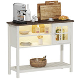 ChooChoo Farmhouse Coffee Bar Cabinet with LED, Buffet Cabinet with Storage, Sideboard Buffet Cabinet with Glass Door, Console Table for Kitchen, Hallway, Entrance, White ChooChoo