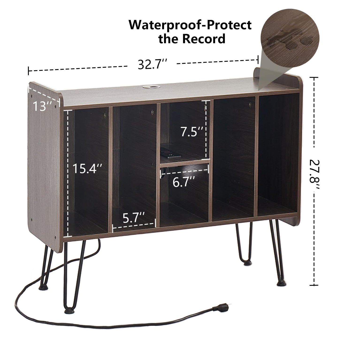 Alessing Large Record Player Stand, Record Player Stand with Vinyl Storage, Mid-Century Record Player Table with 6 Cabinet Holds Up to 200 Albums for Living Room Bedroom Office, Walnut Brown