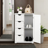 Bonnlo Compact White Wooden Bathroom Storage Cabinet with 4 Drawers and Cupboard Bonnlo