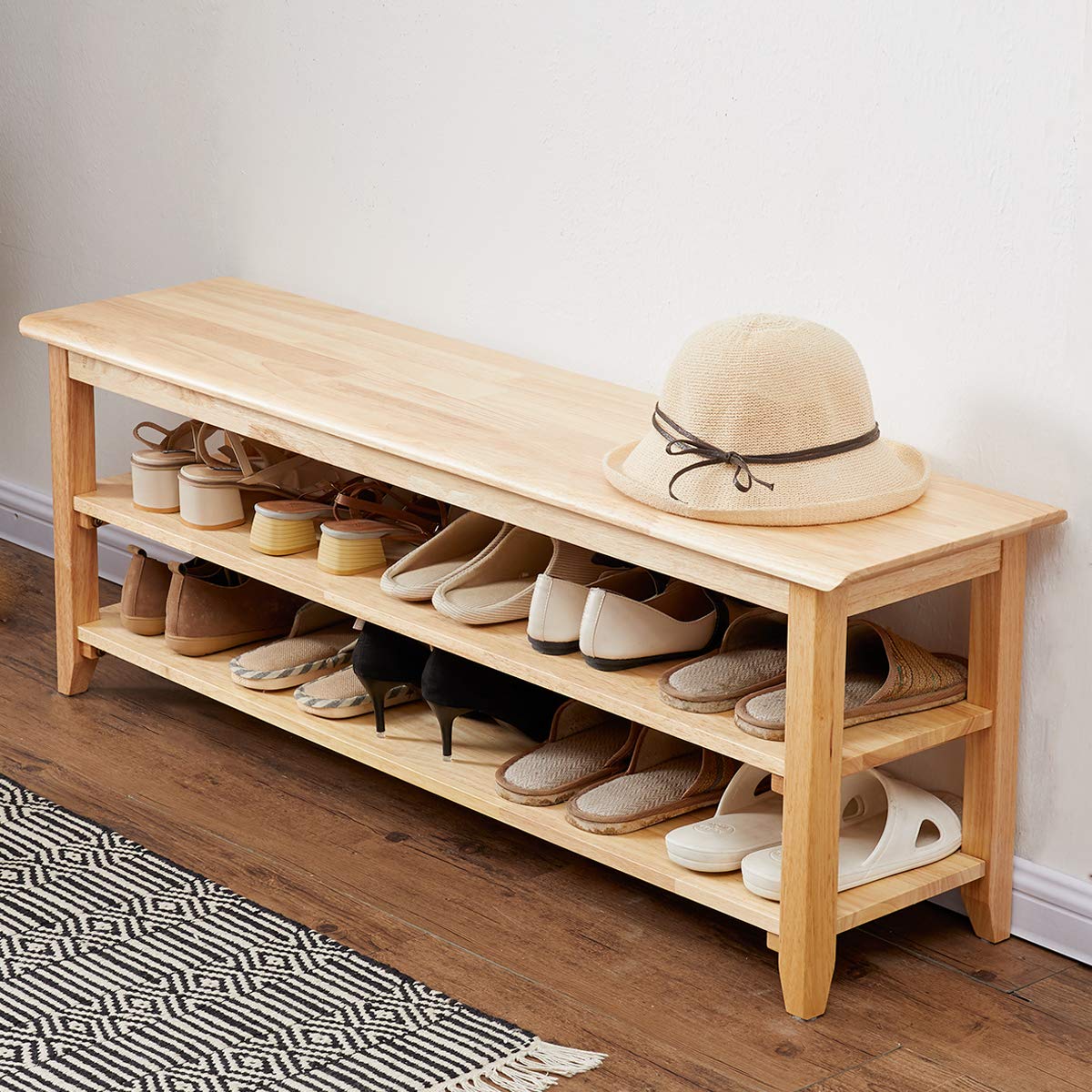 XKZG Storage Bench Wooden Shoe Bench Simple Style Wood Entryway Bench Shoe Rack (Natural,47.2") - WoodArtSupply