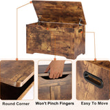 Timberer 31.5" Storage Chest, Wooden Storage Bench, Lift Top Toy Chest with 2 Safety Hinges, Large Toy Box, Entryway Shoes Bench for Living Room, Bedroom, Rustic Brown Timberer