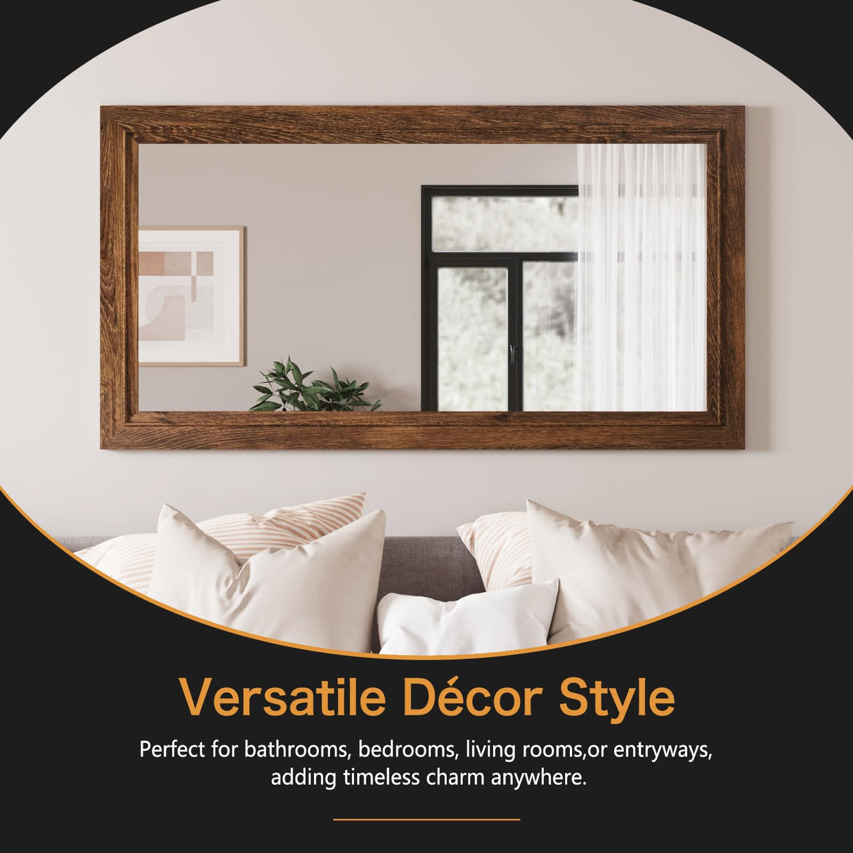 Rustic Wall-Mounted Vanity Mirror, Solid Wood Frame Bathroom Mirror, Farmhouse Style for Living Room, Bedroom, Entryway, Horizontal/Vertical Hanging ALBAD