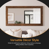 Rustic Wall-Mounted Vanity Mirror, Solid Wood Frame Bathroom Mirror, Farmhouse Style for Living Room, Bedroom, Entryway, Horizontal/Vertical Hanging ALBAD