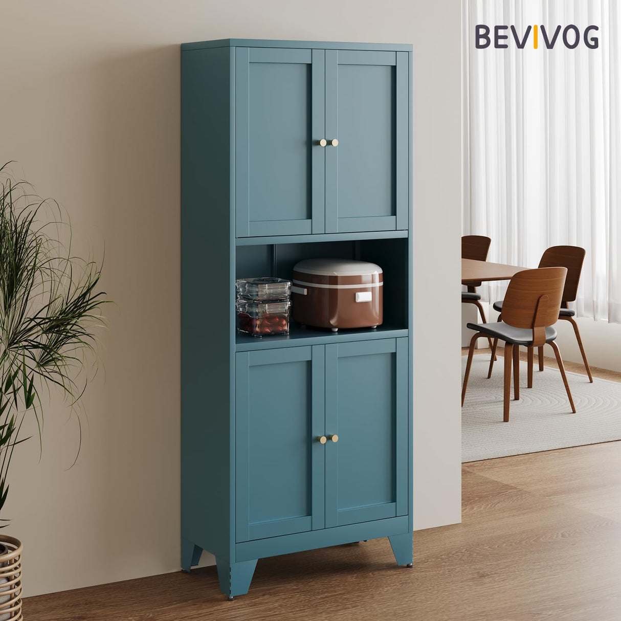 Bevivog 69" Pantry Cabinet,Tall Metal Storage Cabinet with Doors and Adjustable Shelves,High Freestanding Cupboard Locker for Kitchen,Dining Room,Living Room,Office,Blue Bevivog