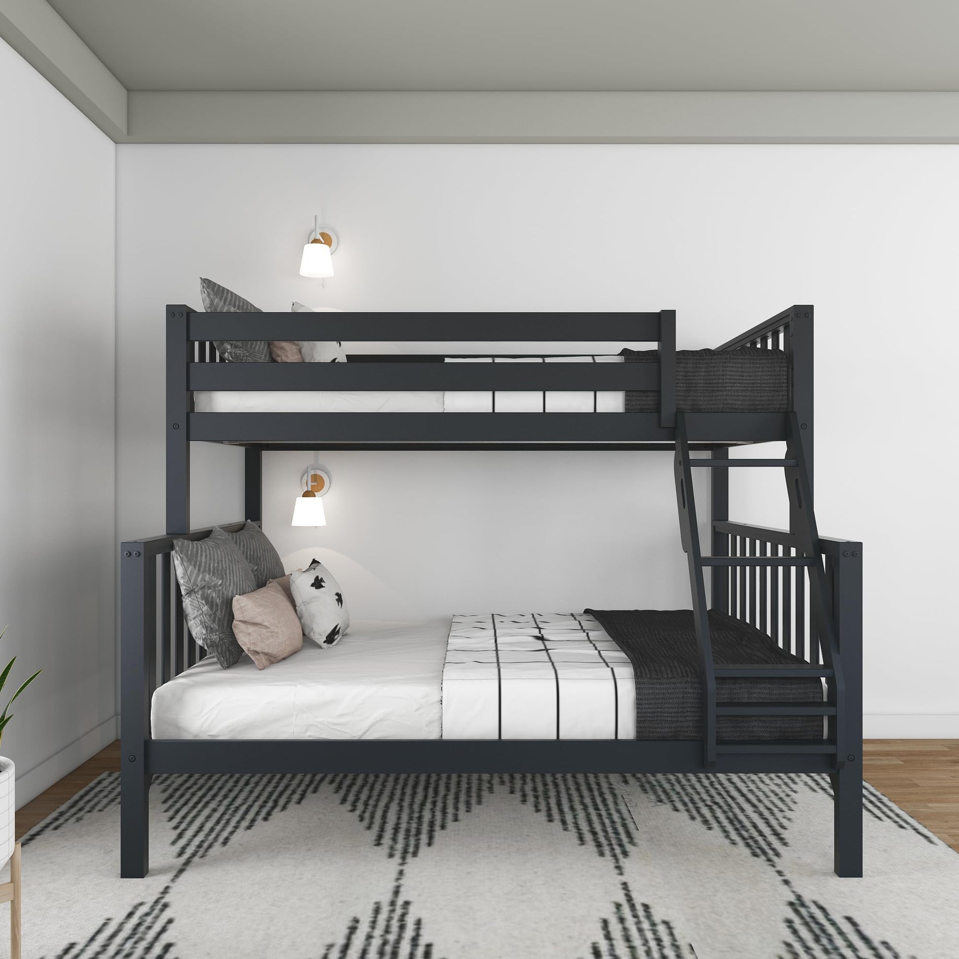 Max & Lily Scandinavian Twin Over Full Bunk Bed in Black – Durable Solid Wood Design for Kids - WoodArtSupply