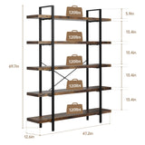 OtterOasis Heavy Duty 5-Tier Industrial Bookcase, 47" Wide Wood Bookshelf for Home Office, 120lbs Shelf Capacity, Rustic Open Shelving Display with Reinforced Horizontal Shelf for Living Room Bedroom OtterOasis