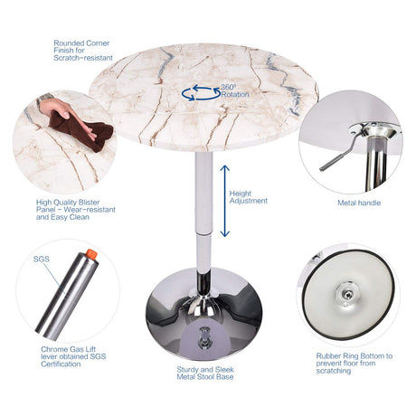 ARTETHYS Bar Table Adjustable Height Swivel 360 Degrees Round Tall Cpunter Height Pub Desk ARTETHYS