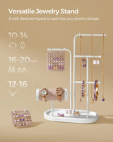 SONGMICS Jewelry Stand, Jewelry Organizer, Jewelry Display Holder with Metal Frame, 2 Earring Boards, 4 Hanging Rods, Necklace Earring Bracelet Holder, for Watches, Cloud White UJJS025W01 SONGMICS