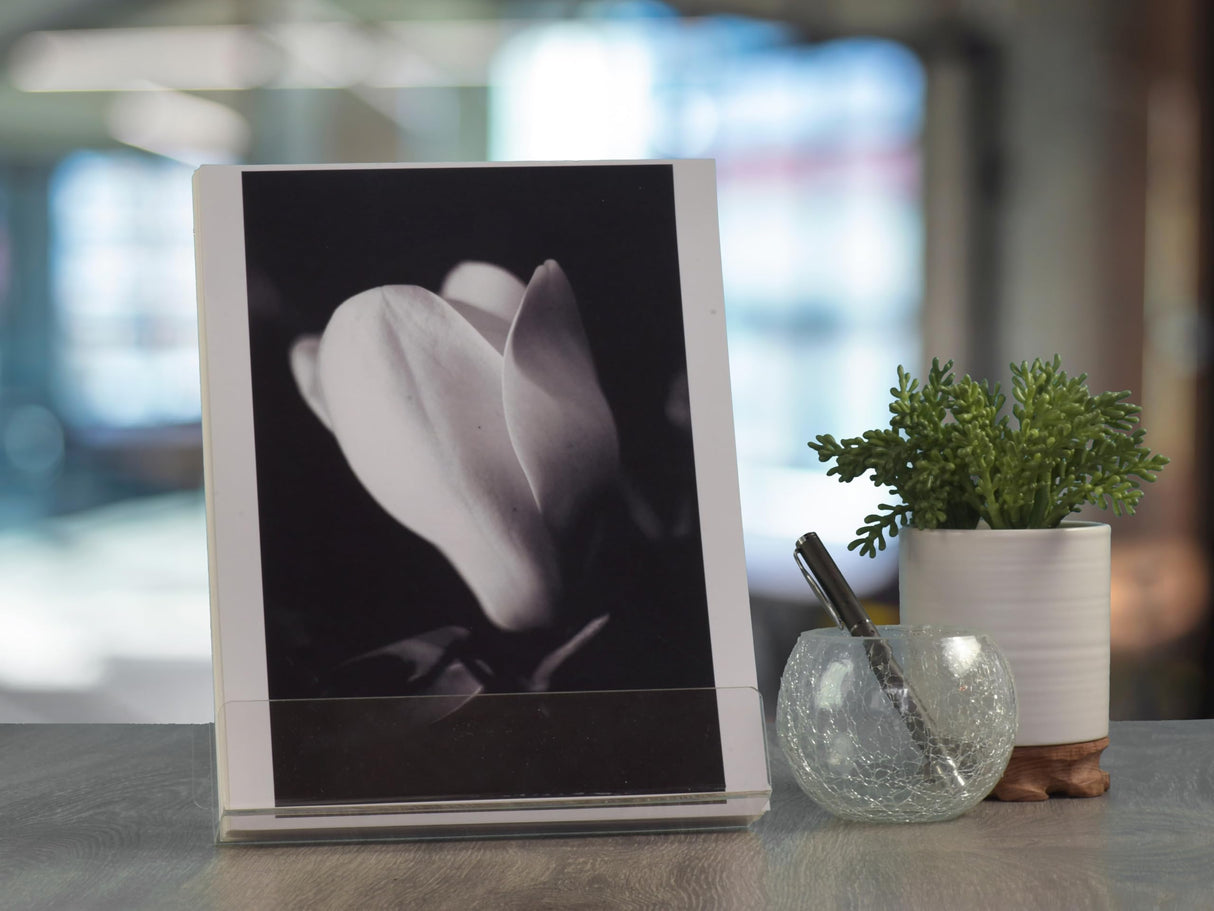 Dazzling Displays Book Easel 8.5 by 11 Slant Back with Lip Paper Stand, Clear Tablet Holder, Thick Acrylic Stand Open Ended Portrait Sized Literature Display for Home, Office, Business, School (1) Dazzling Displays