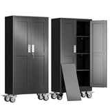 erosoei 61" H Metal Garage Storage Cabinet, Rolling Tool Cabinet with 2 Doors and Wheels, Locker Steel Cabinet with 3 Adjustable Shelves, Organization Cabinet for Garage,Office,Home,Gym,School（Black） erosoei