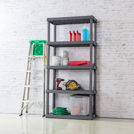 Sterilite 2-Pack 5 Shelf Unit, Heavy-Duty Shelving Storage Rack for Home and Garage, Gray - Multipurpose Plastic Organizer Shelves for Smart Organization Sterilite