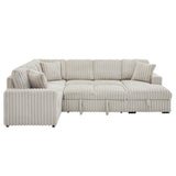 122'' Convertible U-Shaped Faux Rabbit Fur Plush Sectional Sleeper Sofa, Upholstered Cloud Couch Pull-Out Sofa Bed with Storage Chaise and USB Ports for Living Room (Khaki, 122'' x 95.6'') Familymill