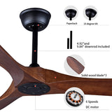 Bigzone 70" Ceiling Fan Without Light, 3 Solid Wood Blades, Remote Control, Reversible Wooden Ceiling Fan Bigzone