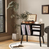 UODERS Record Player Table, Mid-Century Record Player Stand with Vinyl Storage Hold Up to 150+ Albums, Vinyl Record Cabinet with Adjustable Shelves, Wood Turntable Stand for Music Living Room (Black) UODERS