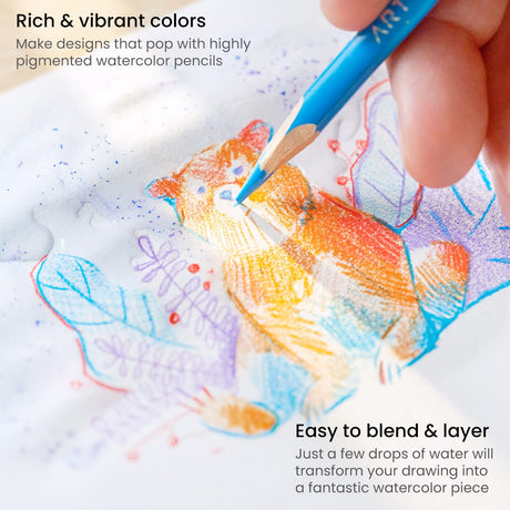 ARTEZA 72 Watercolor Pencils, Water Color Pencils in Assorted Shades, Triangular Shape Drawing Pencils ARTEZA