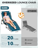 KingCamp Oversized Tanning Chair, Extra-Wide Padded Folding Chase Lounge Chairs Portable Adjustable 5-Position 400lbs Heavy Duty Lounger with Double-Layer Oxford for Outdoor Beach Patio Sun Pool KingCamp