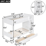 Twin Over Twin Bunk Bed with Bookcase, Wood Bunk Bed Frame with 2 Drawers and Multi-Layer Cabinet Storage Shelves, Bed with High Guardrails for Kids Teens(White, Twin) THINK 30